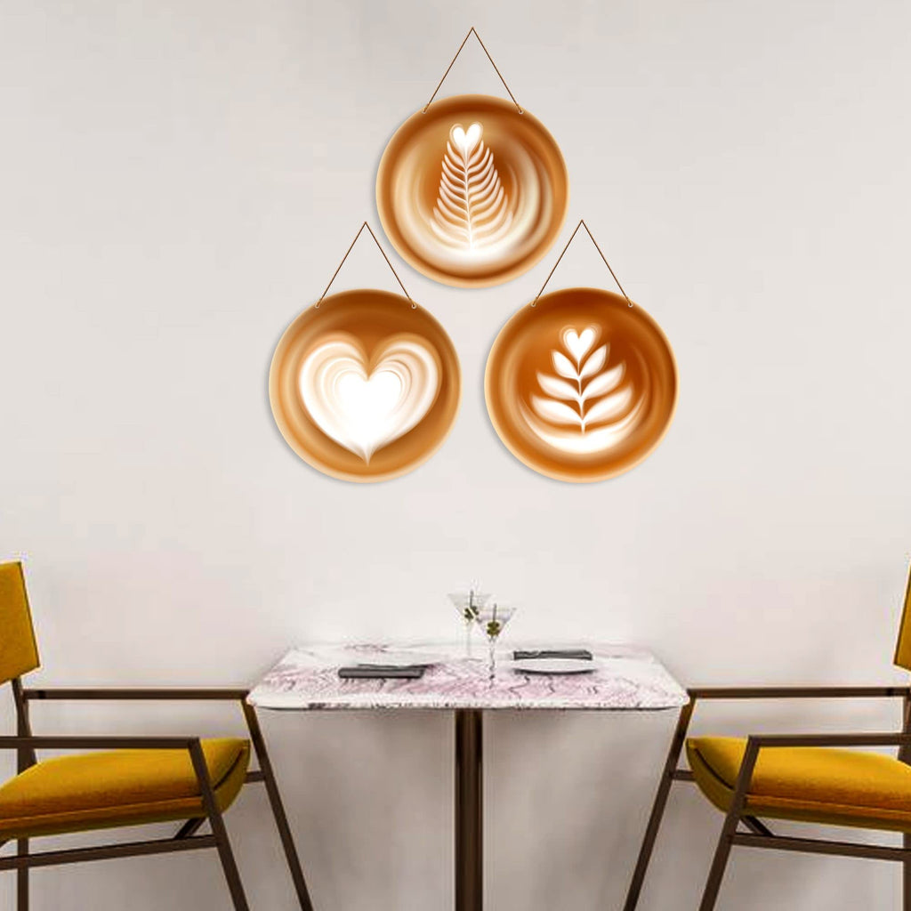 Artvibes Modern Coffee Latte Decorative MDF Wooden Wall Art for Home | Graphic Artwork | Door Decoration Items | Paintings For Wall | Wall Poster | Handcrafted Art | Unique Gift (WH_4206N), Set of 3