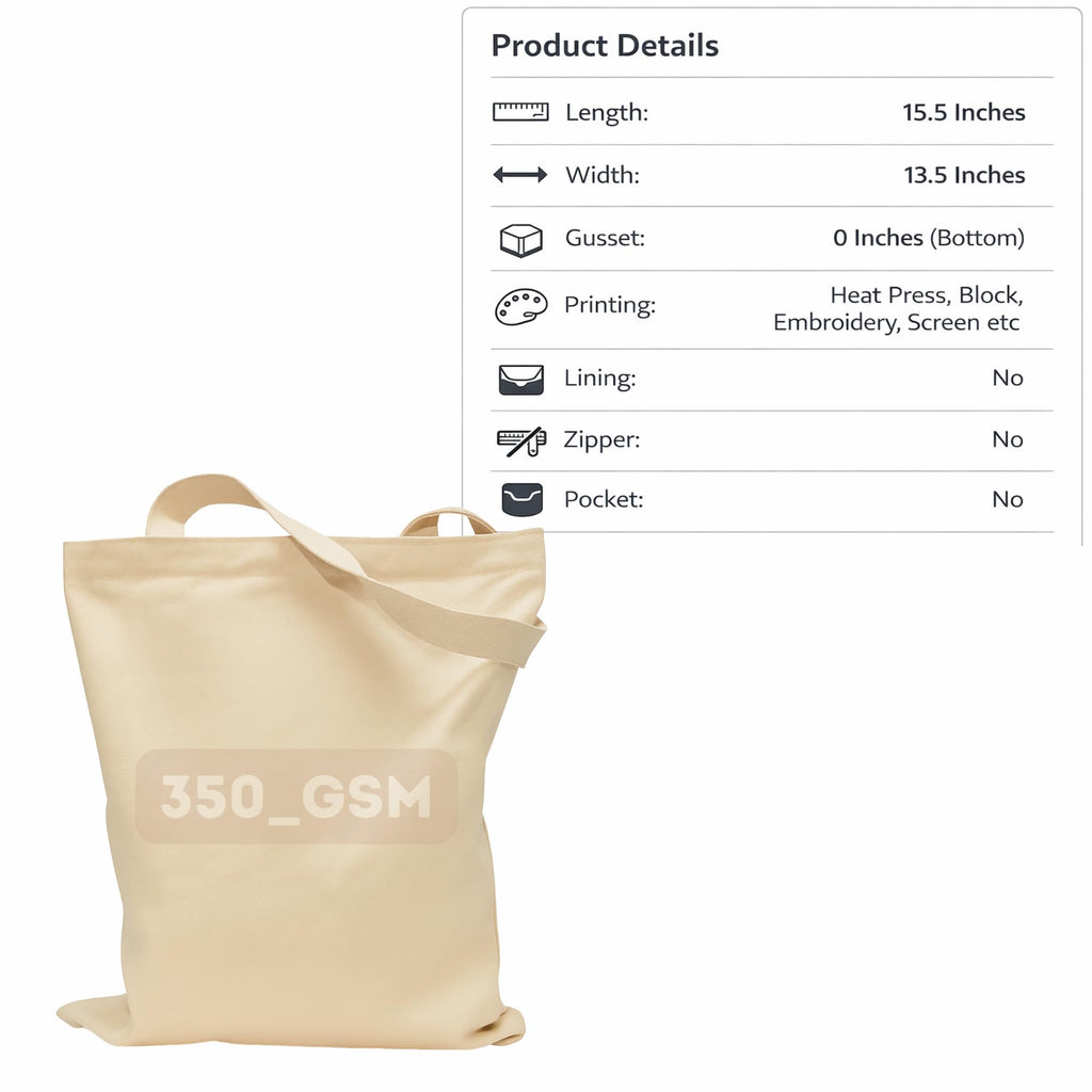 Prageet Plain Cotton Canvas Tote Bags for Women | 150/220/350 GSM Options | Reusable & Eco-Friendly | Multiple Quantity Options (350gsm, 4)