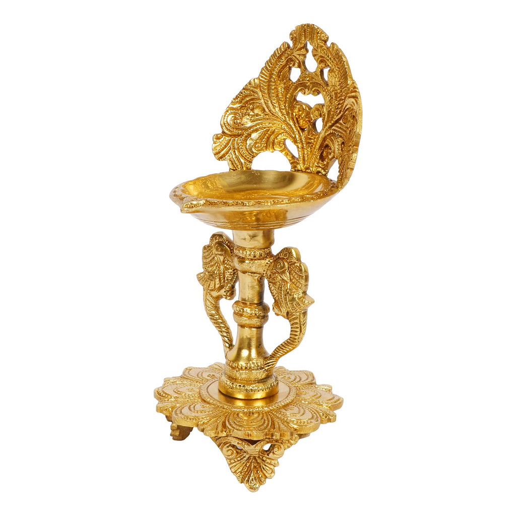 SVARUP 9 Inch Gold Color Brass Long Diya: Ideal for Home Temple, Camphor Burning, and Tabletop Puja