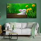 VIBECRAFTS Canvas Paintings for Living Room Drawing Room White Bunny In Yellow Flowers Garden Canvas Wall Painting Wall Painting Fitted with Wooden Frame for Home | Office | Gift (PTVCH_2317)