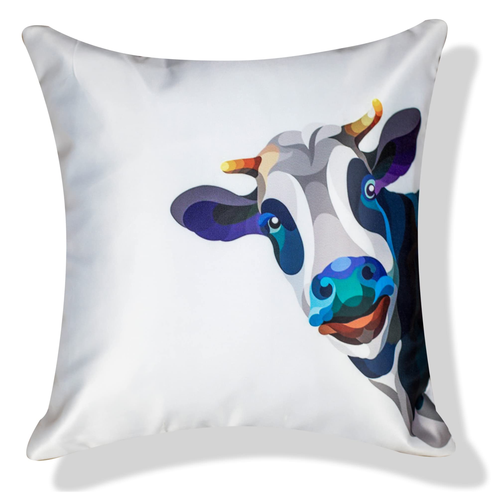 Vendola Decorative Satin Sofa Cushion Covers Set of 5, 16 inch x 16 inch, Sofa Pillow Cover, Ethnic Festive, Multicolor, Animal Design, Zipper Closure (Herds, 16X16 Inches)