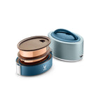 VAYA TYFFYN Lunch Box for Kids for School,Copper Finished Stainless Steel Tiffin Box, Insulated Tiffin Box for Office for Women, 600ml with 2 Leakproof Containers, Hot Lunch Box for Boys, Blue