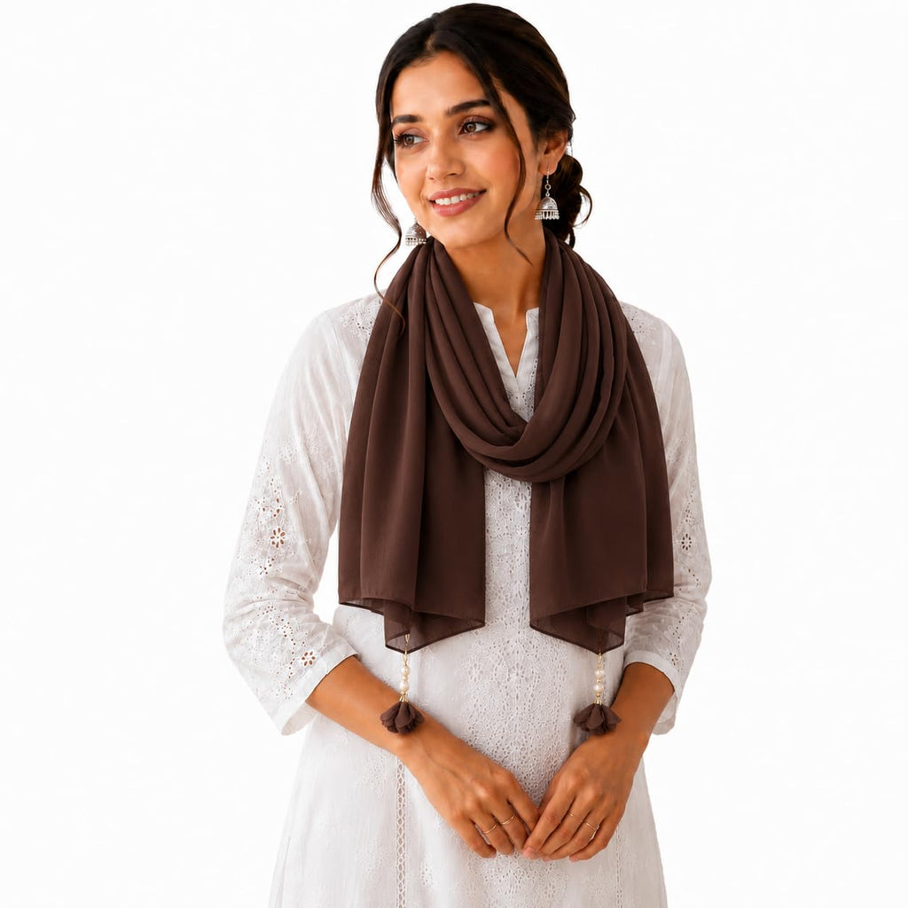 Women’s Chiffon Scarf Soft Lightweight Premium Stoles for Girls & Women | Stylish Modest Wear Dupatta for Daily & Party Use (Dark_Brown)