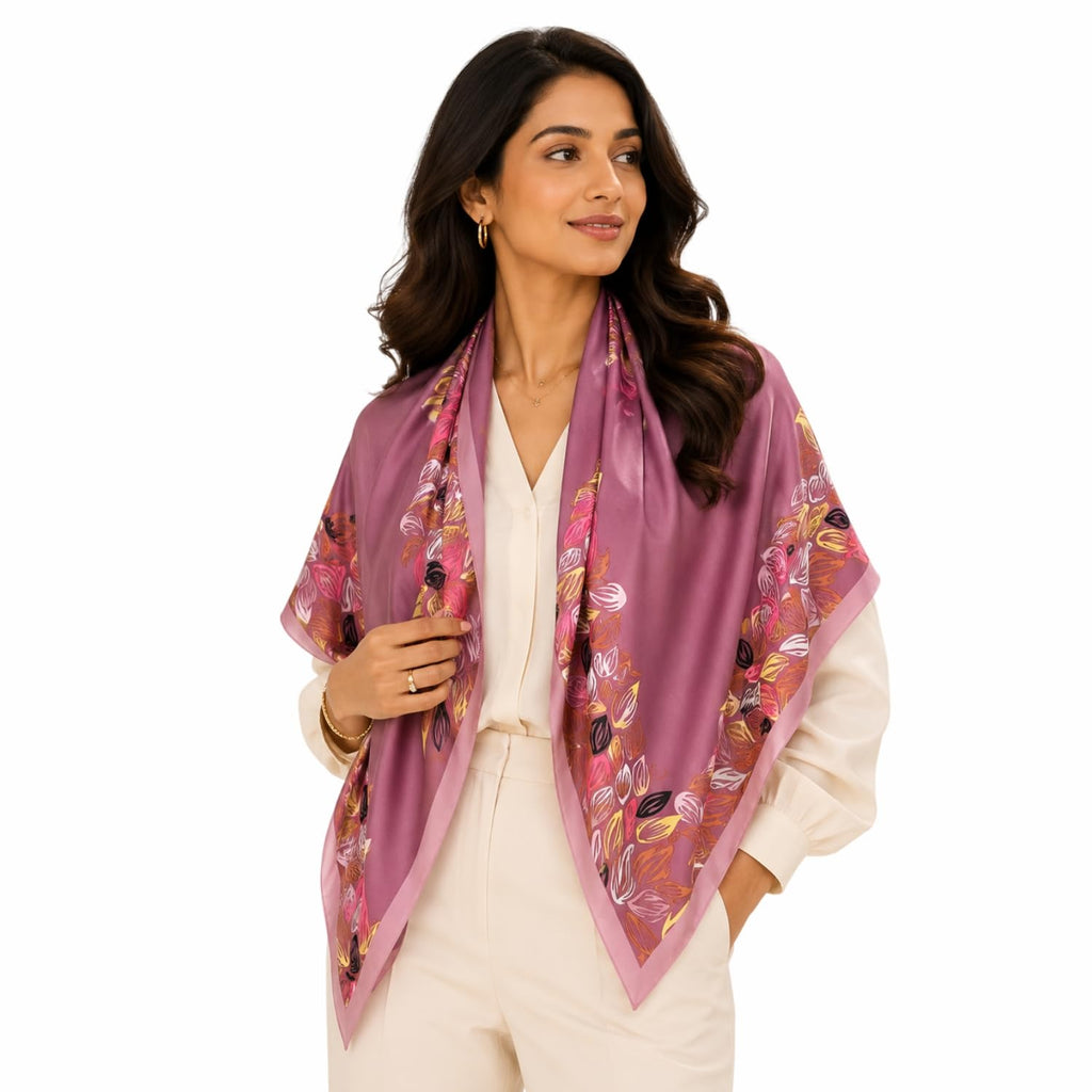 Pick Ur Needs Premium Satin Silk Feel Rectangle Scarf for Womens & Girls Floral Printed Long Fashion Stall Soft Lightweight Neck, Head & Shoulder Wrap