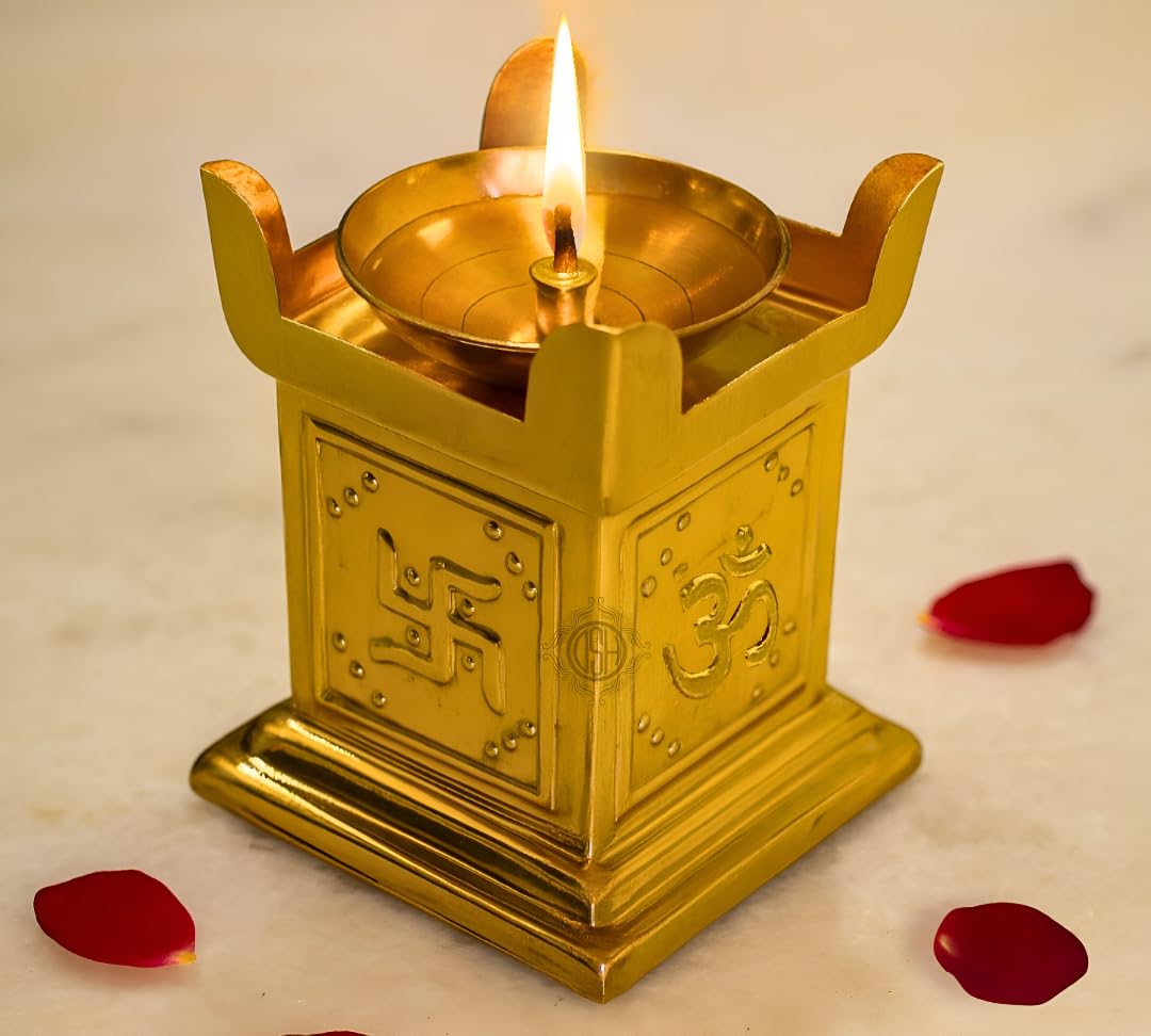 DSH Brass Diya for Puja Pure Tulsi Deepak Oil Lamp for Diwali, Pooja Room, Home Temple Decoration Item.