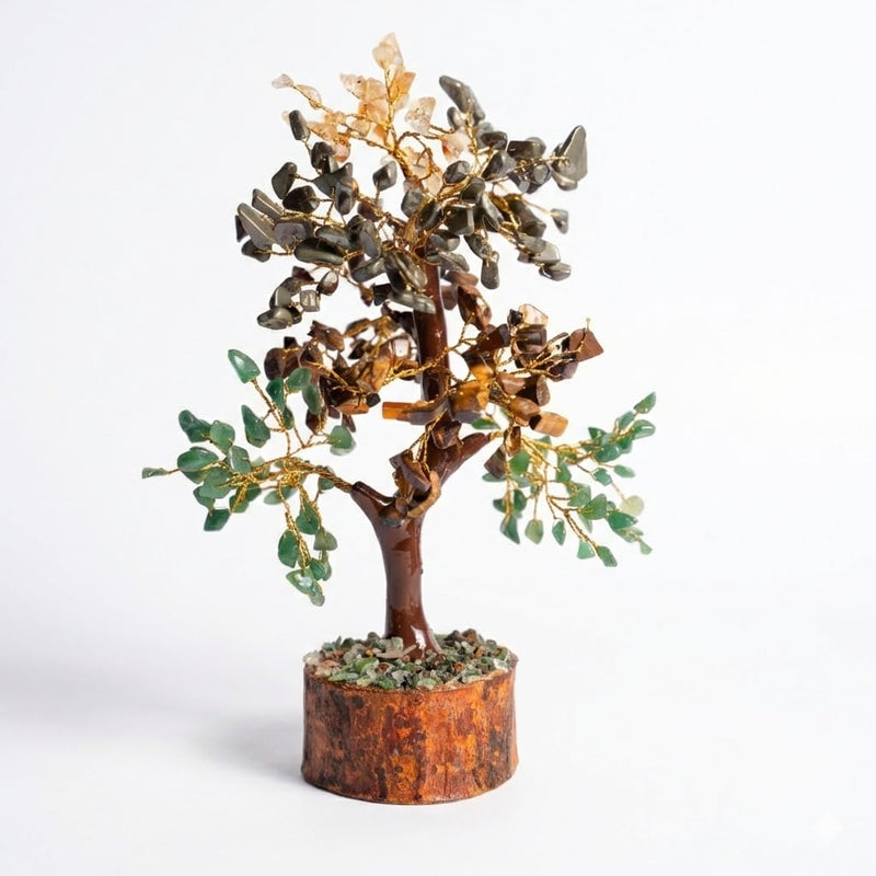 Money Magnet Crystal Tree with Pyrite, Tiger Eye, Citrine & Green Aventurine for Wealth, Abundance, Financial Growth, Success & Positive Energy | Vastu Decor for Home & Office