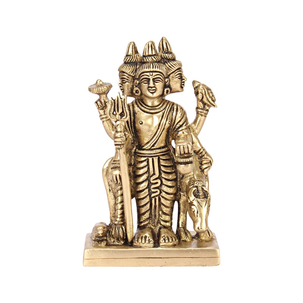 ARTVARKO Brass Idol Trimurti Brahma Vishnu Mahesh Idol Dattatreya Tridev God Datta Statue Pital Puja Murti 4.5 Inch
