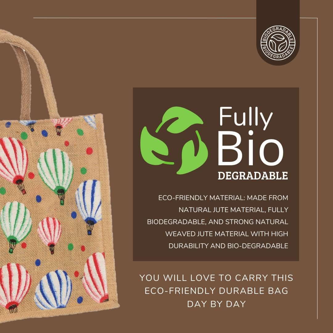 SAINIK'S - Access to Quality Jute Shopping Grocery Printed Bag with Cotton Rope Handle for Men and Women with Zip (Multicolor) (Pack of 12)