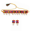 Buyent ® Handmade Mirror Work Cowrie Shell Choker Necklace with Matching Earrings | Traditional Gujarati Garba Navratri Jewellery Set | Ethnic Tribal Boho Fashion Accessories for Women & Girls