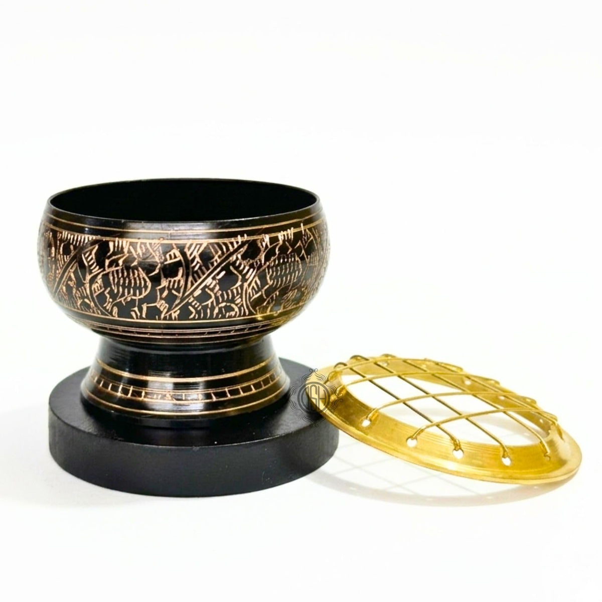 DSH Charcoal Incense Burner, Loban Burner, Brass Dhoop Dhuni Burner, Resin & Home Office Temple Prayer Butler, Round