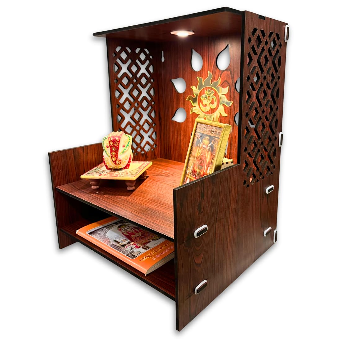 Zesta Wooden Mandir for Home Big Size | DIY Pooja Mandir with LED Spot Light | Devghar Cabinet for Living Room or Office | Wall Mounted Pooja Unit for Home