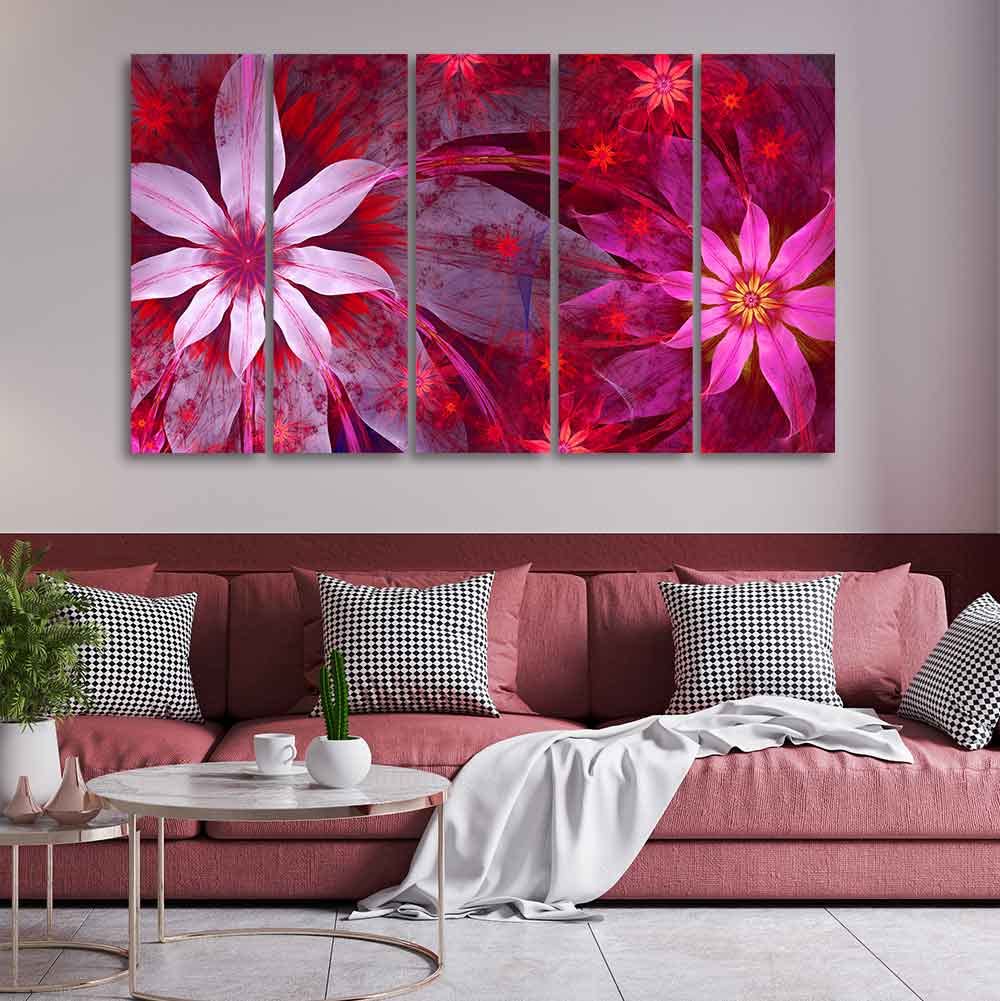 VIBECRAFTS Exotic Flowers 5 Pieces Canvas Wall Painting For Home | Office | Living Room | Gift (PTVC5Pcs4_8536)