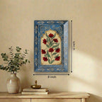ATRANGI STUDIO Handpainted Wooden Wall Frame | Rajasthani Traditional Craft | Decorative Floral Wall Hanging Art for Living room, Bedroom, Office | 12×8 Inch, Blue