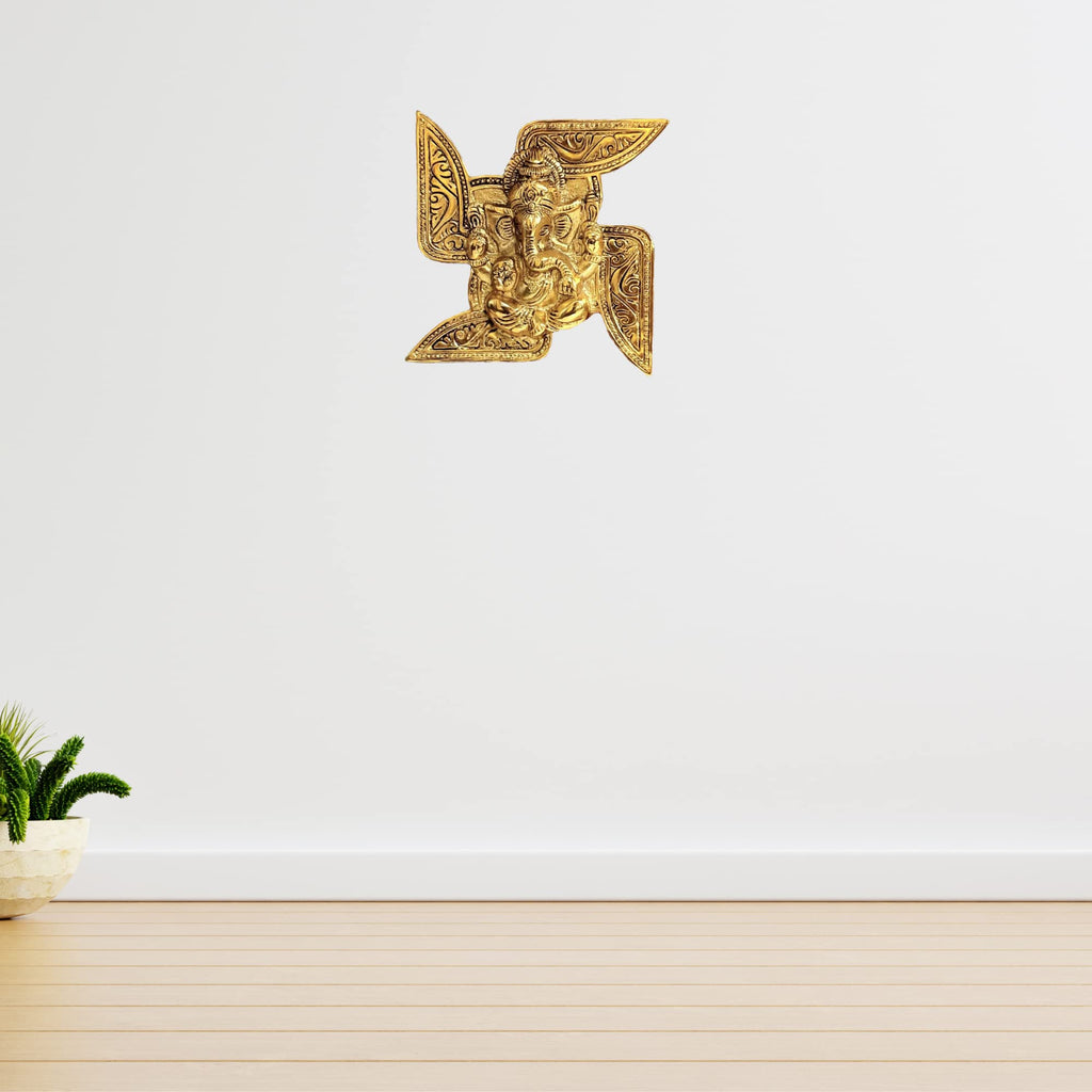 KridayKraft Ganesha Metal Statue,Ganpati Wall Hanging Sculpture,Metal Swastik Ganesha Murti Lucky for Home & Office,Religious Showpiec Gift idol on Diwali,Birthday,Wall Decorative Feng Shui Article...