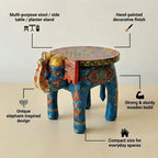 ATRANGI STUDIO Blue Handpainted Wooden Elephant Stool Cum Showpiece | Mango Wood Traditional Multipurpose Stool for Living Room Decor & Mandir | Perfect for Plant Stand | 8x8x10 inch