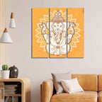 VIBECRAFTS 3 Pieces Shree Ganesh Ji Canvas Wall Painting Fitted With Wooden Frame For Home | Office | Living Room | Gifts (PTVC3Pcs1_9579)