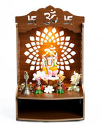 PIXELCRAFTS Folding Wooden wall Mounted Temple/mandir for Home and Office(Size – H 15.5X L 11.5 x W 10.5 inch) (Brown 3)