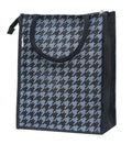 JUTEKA Teal Blue Houndstooth Printed Jute Lunch Bag - Grocery, Tote, Hand, Picnic Bag for Men, Women, Girls, Kids with Zip