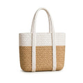 Loom & Luster Handwoven Jute Tote Bag Dual Tone Summer Shoulder Bag | Lightweight Eco-Friendly Handbag for girls and woman (Beige & white)