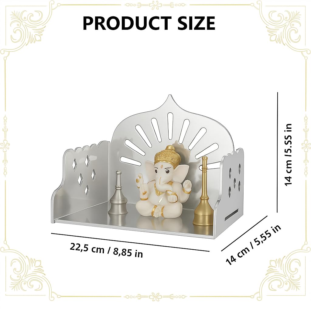 Fliptic Small Acrylic Wooden Temple DIY || Wall-Mounted Pooja Mandir, Shining Finish for Home, Office, Shop || Wall Mounted Small Size Wooden Temple || Do It Yourself (Silver)