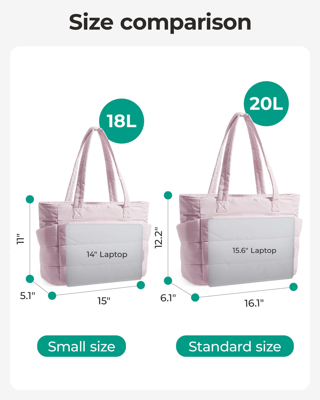BAGSMART Tote Bag for Women, Lightweight Puffy Tote Bag with Compartments Shoulder Bag Handbag for Travel, Work, Gym, Pink, Standard, Puffy