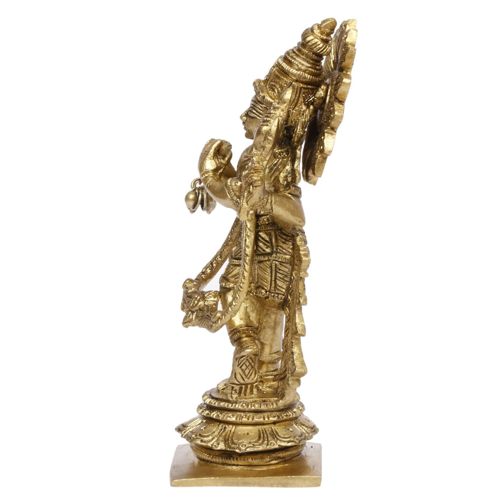 SVARUP Brass Idol of Krishna with Flute in Hand Gold Color 5.5 Inch Height