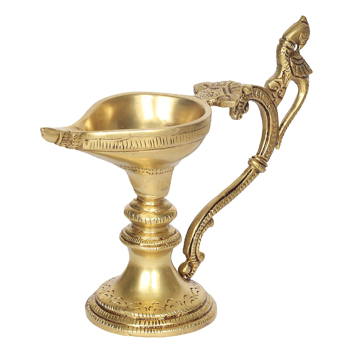 Artvarko Brass Peacock Diya with Stand for Pooja Light for Home Décor Diwali Arti Table Mandir Diffuser Jyoti Temple 6 Inches