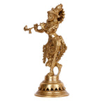 ARTVARKO Brass Flute Playing Krishna Statue God Religious Idol Krishan Figurine Home Decor(Height 10 Inches)