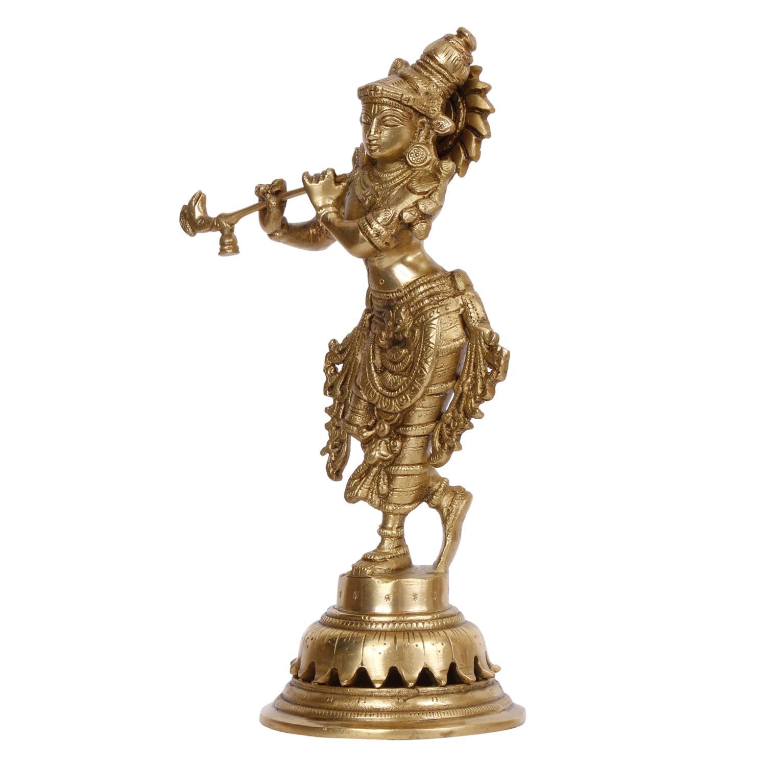 ARTVARKO Brass Flute Playing Krishna Statue God Religious Idol Krishan Figurine Home Decor(Height 10 Inches)