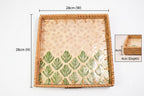 Aurexo Homes Rattan Mother of Pearl Square Decorative Tray | 28x28 cm | Handcrafted Natural Rattan with MOP Inlay | Serving & Home Decor