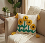 Furnistitchs Handmade Tufted Boho Cushion Covers 12x12 Inches | Embroidered Sofa Pillow Cases | Rustic Bohemian Decorative Throw Cushions for Couch Bedroom Living Room (5, Sunflower)