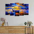 VIBECRAFTS Boat at Colorful Sunset Canvas Wall Painting of Five Pieces For Home|Office|Living Room|Gift (PTVC5Pcs2_6525)