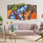 VIBECRAFTS Beautiful Radha Krishna Five Pieces Premium Wall Painting For Home|Office|Living Room|Gift (PTVC5Pcs2_6537)