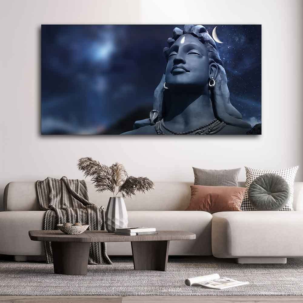 VIBECRAFTS Canvas Paintings for Living Room Drawing Room Shiva with Moon on the Head Wall Painting Fitted with Wooden Frame for Home|Office|Gift(PTVCH_2274)