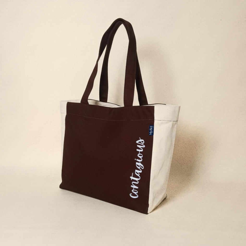 MyBri Studio Cotton Canvas Tote Bag for Women | Premium Reusable Shoulder Handbag with Zip Closure & Inner Zip Pocket | Stylish Everyday Bag for Office, College, Shopping & Travel (Rich burgundy)