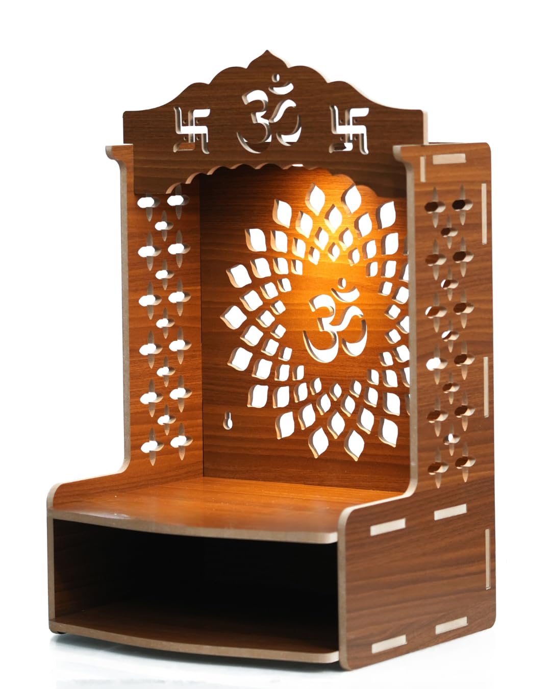 PIXELCRAFTS Folding Wooden wall Mounted Temple/mandir for Home and Office(Size – H 15.5X L 11.5 x W 10.5 inch) (Brown 3)