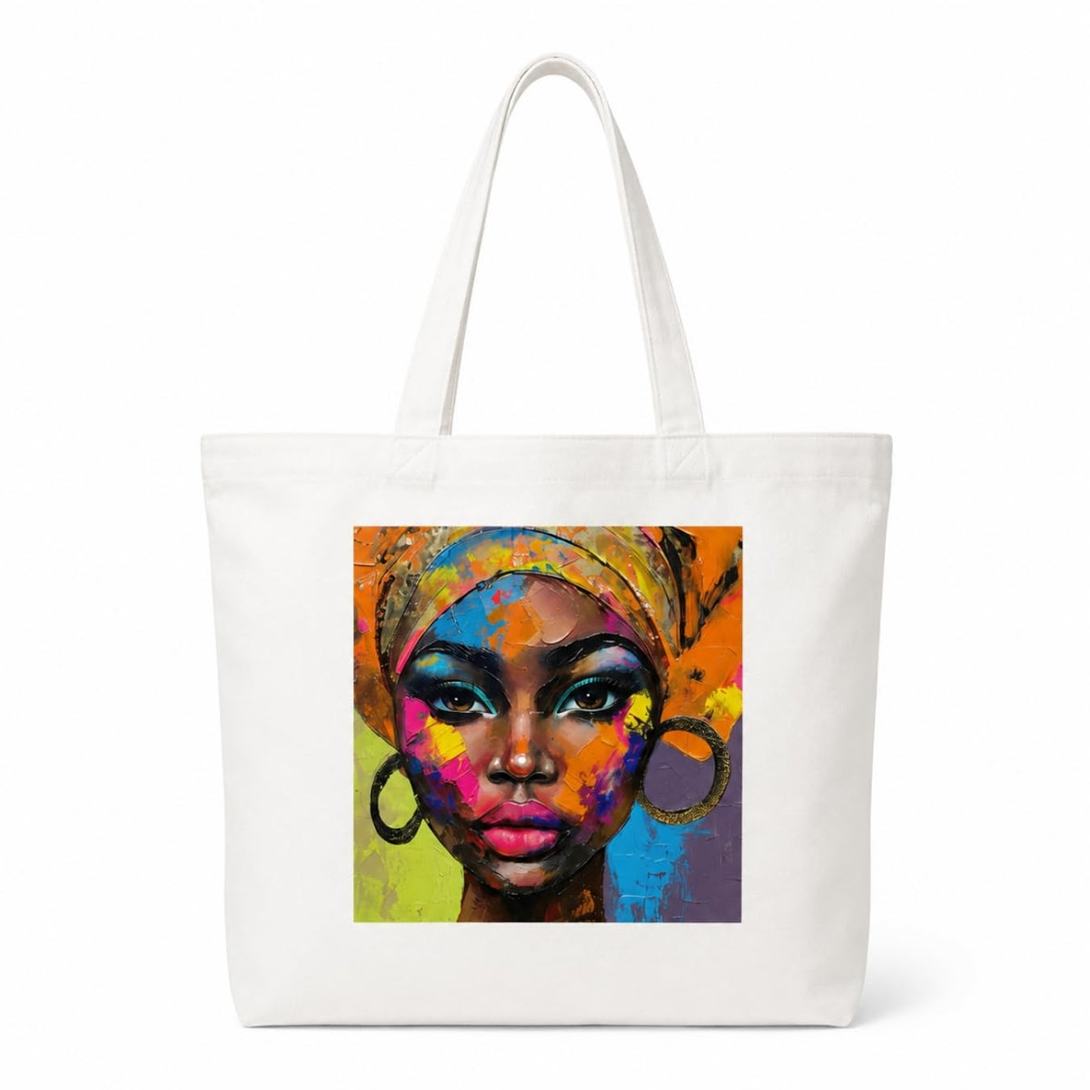Adorvue Abstract Portrait African Art Printed Tote Bag Stylish Eco-Friendly Cotton Handbags, Canvas Bags for College, Shopping, Office, Travel, Grocery Runs, Beach Day and Casual Outings Pack of 1