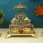 Aluminium Metal Big Singhasan with Umbrella Golden 8.75 x 7.25 x 9.75 Inch