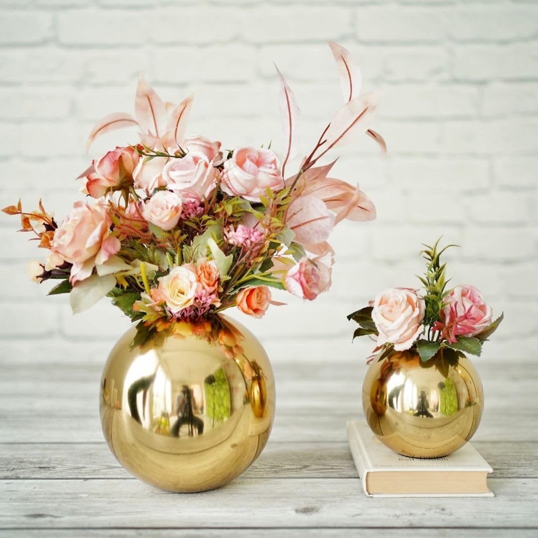 BEHOMA Metal Ball Round Metal Vase for, Gold