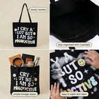 MASQ Premium ToteBag for Women with Zipper | Embroidered Foldable Shoulder Bag with Multiple Pockets | Spacious Handbag for College & Office | Eco-Friendly & Reusable (Tote_Bag_Productive)