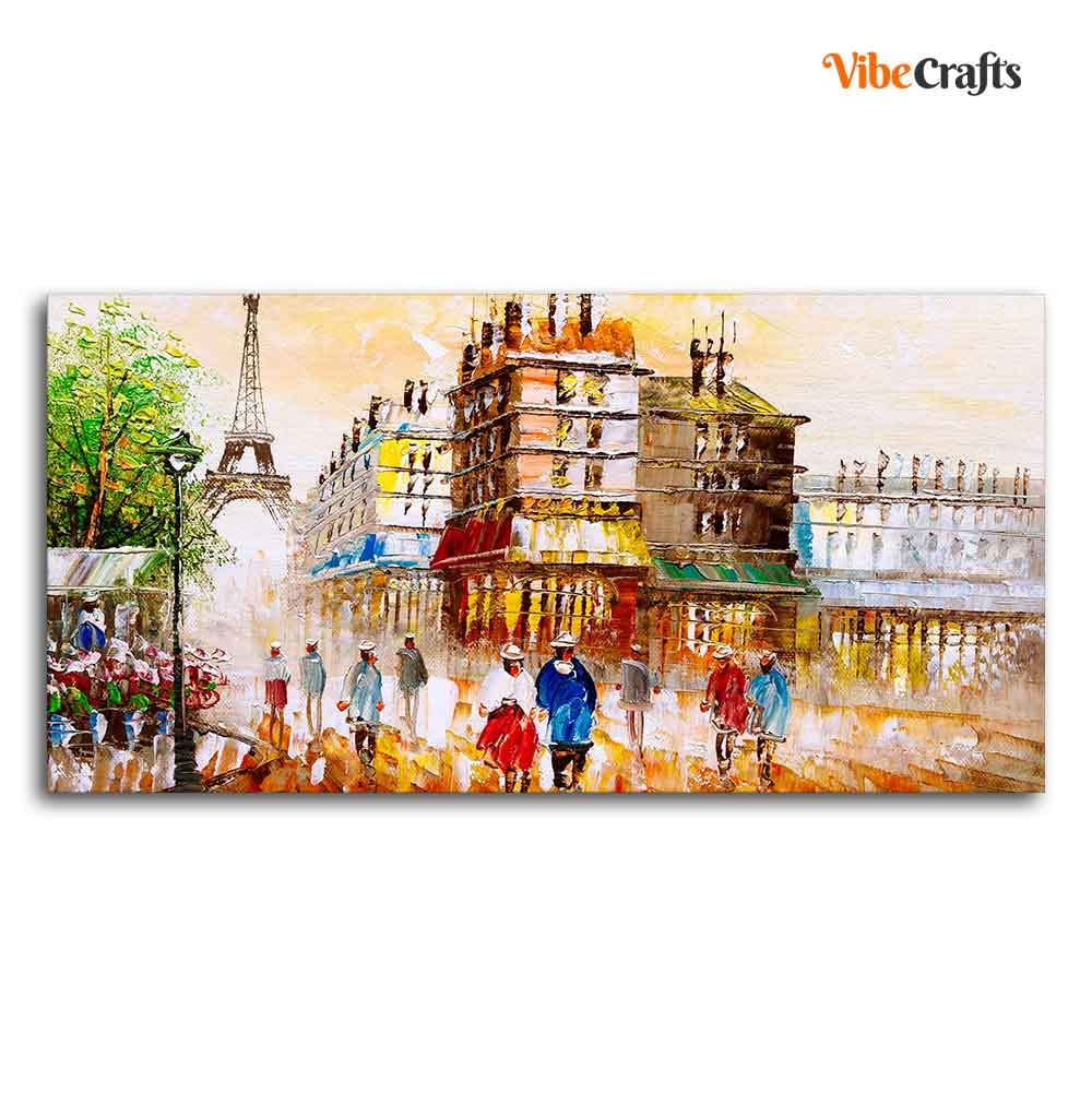 VIBECRAFTS Canvas Paintings for Living Room Drawing Room Street View of Paris Premium Wall Painting Fitted with Wooden Frame for Home|Office|Gift(PTVCH_2283)