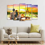 VIBECRAFTS Couple Watching Sunset Paris Canvas Wall Painting of Five Pieces For Home|Office|Living Room|Gift (PTVC5Pcs2_6543)