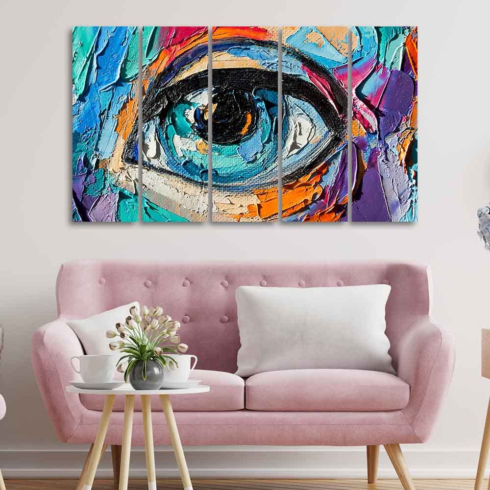 VIBECRAFTS Abstract Picture of a Beautiful Girl's Eye Canvas Wall Painting of Five Pieces For Home|Office|Living Room|Gift (PTVC5Pcs4_8737)