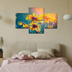 VIBECRAFTS Beautiful Flowers In A Garden 4 Pieces Canvas Wall Painting Fitted With Wooden Frame For Home | Office | Living Room | Gifts (PTVC4Pcs4_16504)