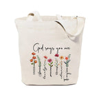 Heu “God Says You Are” Printed Canvas Tote Bag | Inspirational Christian Quote Cotton Shoulder Bag | Eco-Friendly Reusable Tote for Women