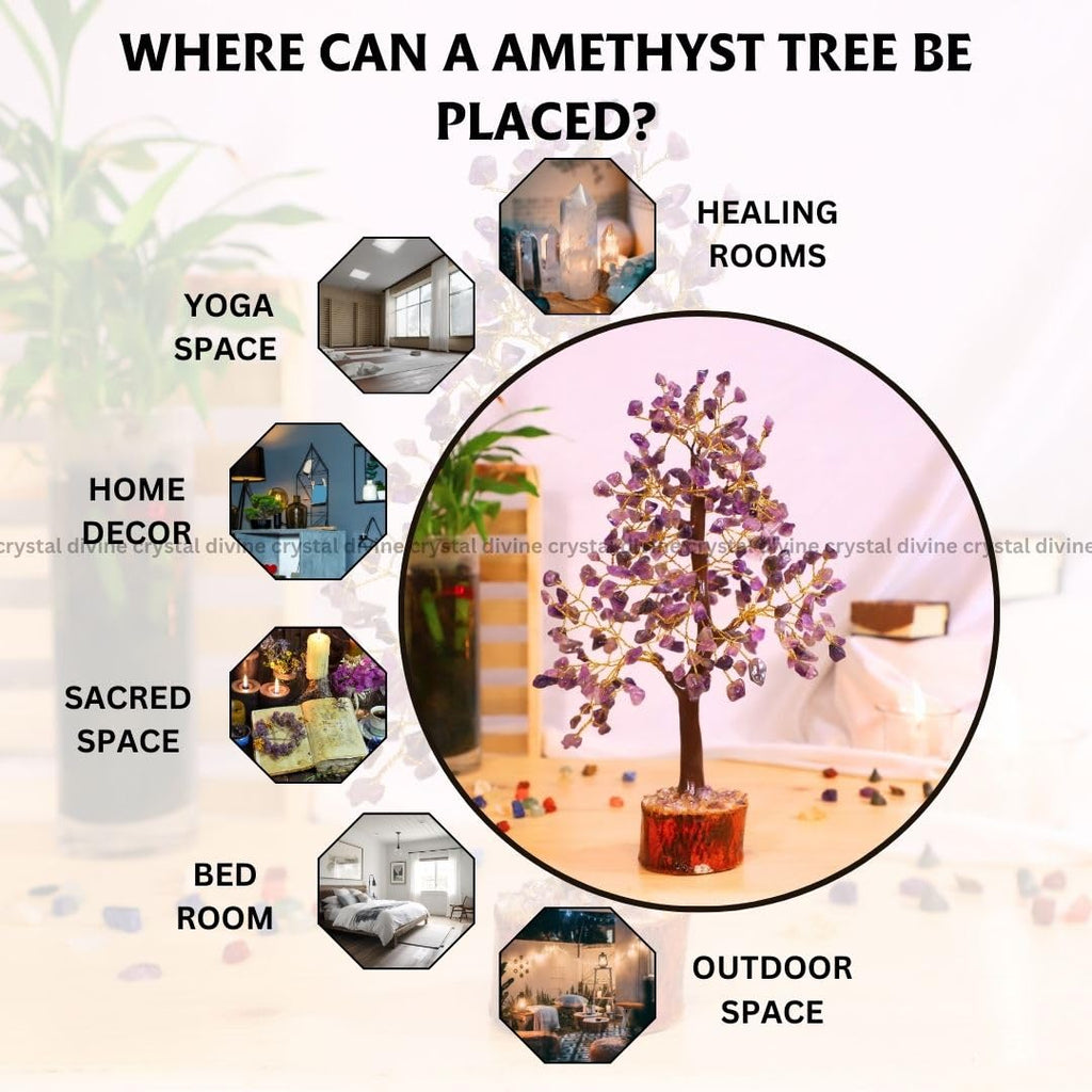 Crystal Divine Amethyst Crystal Tree Handmade Home Decor Items Crystal Bonsai Tree Showpiece for Home Decor Vastu Gift Items for Home Decoration Hall Decoration Items Healing Crystals Tree Gifts