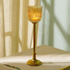 Pure Home + Living Gold Ribbed Tall Hurricane with Stand - Large