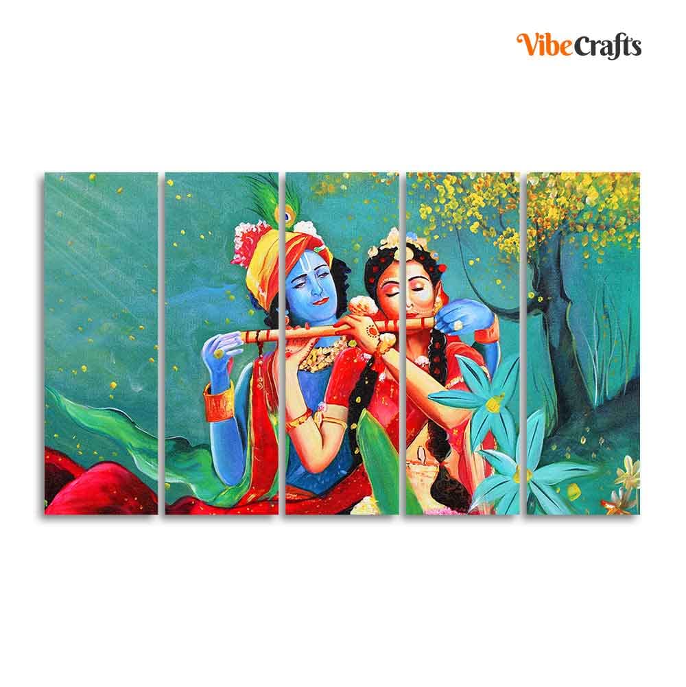 VIBECRAFTS Abstract Art Radha Krishna Wall Painting of Five Pieces For Home|Office|Living Room|Gift (PTVC5Pcs4_8705)