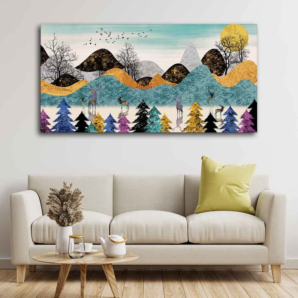VIBECRAFTS Canvas Paintings for Living Room Drawing Room Modern Art Forest Canvas Wall Painting Fitted With Wooden Frame For Home | Office | Living Room | Gift (PTVCH_2472N)