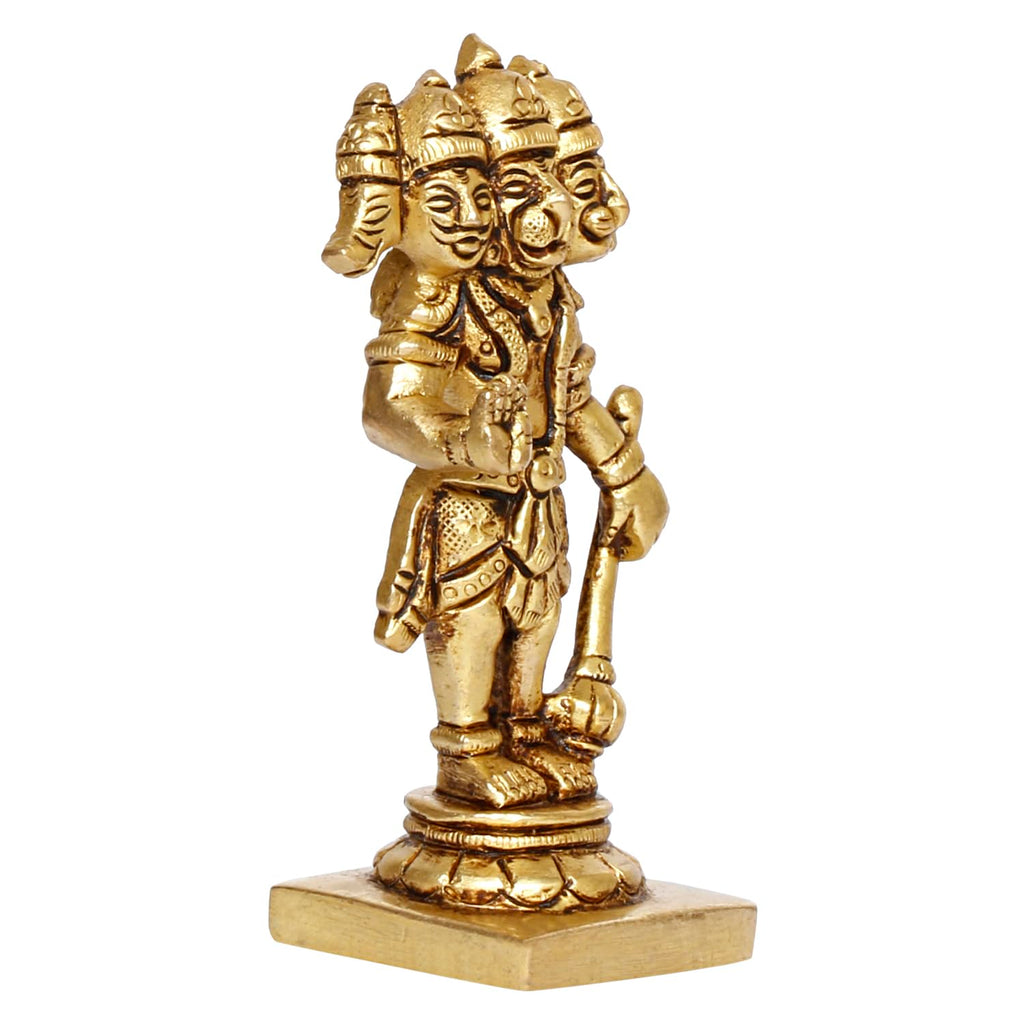 ARTVARKO Panchmukhi Bajrangbali Sankat Mochan Standing Hanuman Small Brass Idol Statue Murti for Home Office Entrance Decor Temple Puja 3.5 Inch